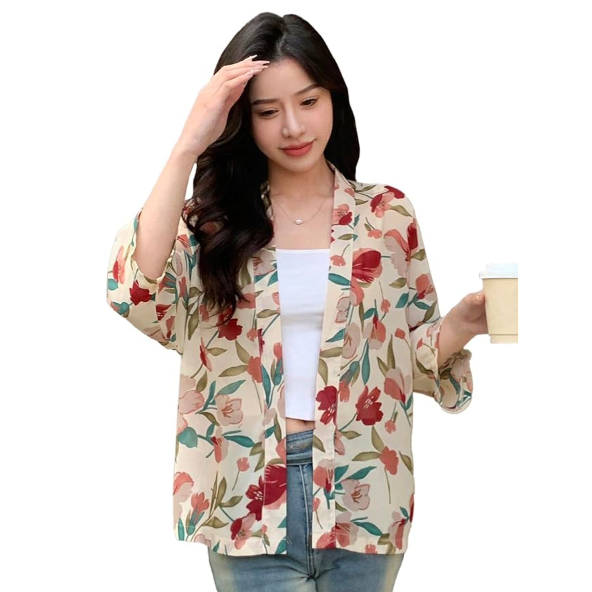 TOPLOT Women's Front Open Floral Printed Shrug Top...